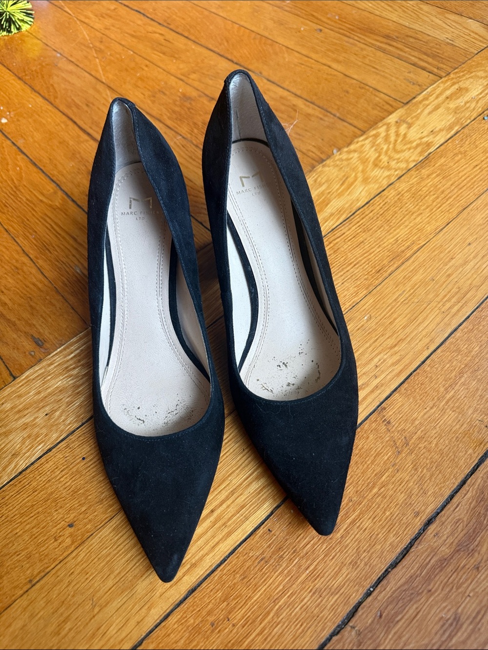 Marc Fisher Black Suede Pointed-Toe Pumps